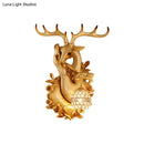 GobekUsa Loft Style Wall Mounted Sconce with Clear Crystal Shade, Blue/Gold Finish and Deer Head Accent