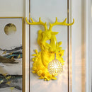 GobekUsa Loft Style Wall Mounted Sconce with Clear Crystal Shade, Blue/Gold Finish and Deer Head Accent