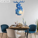GobekUsa Loft Style Wall Mounted Sconce with Clear Crystal Shade, Blue/Gold Finish and Deer Head Accent