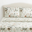 DaDalogy Enchanted Meadow Bed Sheet Set - Floral Harmony in Beige, Rose, and Soft Green, Premium Soft Microfiber, Machine Washable, Deep Pocket 14 - 15 Inches + Flat Sheet