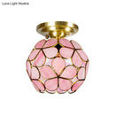 GobekUsa Victorian Stained Glass Flower Ceiling Light in White/Pink/Orange Semi-Mount