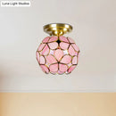 GobekUsa Victorian Stained Glass Flower Ceiling Light in White/Pink/Orange Semi-Mount