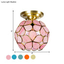 GobekUsa Victorian Stained Glass Flower Ceiling Light in White/Pink/Orange Semi-Mount