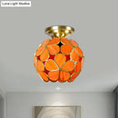 GobekUsa Victorian Stained Glass Flower Ceiling Light in White/Pink/Orange Semi-Mount