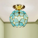 GobekUsa Victorian Stained Glass Flower Ceiling Light in White/Pink/Orange Semi-Mount