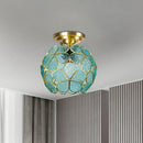 GobekUsa Victorian Stained Glass Flower Ceiling Light in White/Pink/Orange Semi-Mount