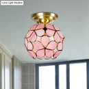 GobekUsa Victorian Stained Glass Flower Ceiling Light in White/Pink/Orange Semi-Mount