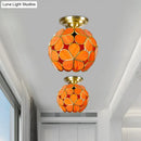 GobekUsa Victorian Stained Glass Flower Ceiling Light in White/Pink/Orange Semi-Mount
