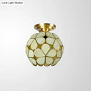 GobekUsa Victorian Stained Glass Flower Ceiling Light in White/Pink/Orange Semi-Mount