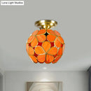 GobekUsa Victorian Stained Glass Flower Ceiling Light in White/Pink/Orange Semi-Mount