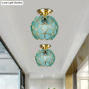 GobekUsa Victorian Stained Glass Flower Ceiling Light in White/Pink/Orange Semi-Mount