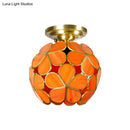 GobekUsa Victorian Stained Glass Flower Ceiling Light in White/Pink/Orange Semi-Mount