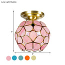 GobekUsa Victorian Stained Glass Flower Ceiling Light in White/Pink/Orange Semi-Mount
