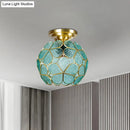 GobekUsa Victorian Stained Glass Flower Ceiling Light in White/Pink/Orange Semi-Mount