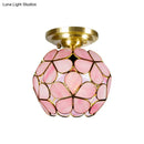 GobekUsa Victorian Stained Glass Flower Ceiling Light in White/Pink/Orange Semi-Mount