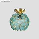 GobekUsa Victorian Stained Glass Flower Ceiling Light in White/Pink/Orange Semi-Mount