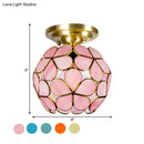 GobekUsa Victorian Stained Glass Flower Ceiling Light in White/Pink/Orange Semi-Mount