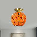 GobekUsa Victorian Stained Glass Flower Ceiling Light in White/Pink/Orange Semi-Mount