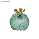 GobekUsa Victorian Stained Glass Flower Ceiling Light in White/Pink/Orange Semi-Mount