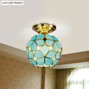 GobekUsa Victorian Stained Glass Flower Ceiling Light in White/Pink/Orange Semi-Mount
