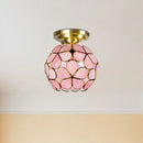GobekUsa Victorian Stained Glass Flower Ceiling Light in White/Pink/Orange Semi-Mount