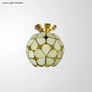 GobekUsa Victorian Stained Glass Flower Ceiling Light in White/Pink/Orange Semi-Mount