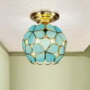 GobekUsa Victorian Stained Glass Flower Ceiling Light in White/Pink/Orange Semi-Mount