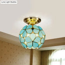 GobekUsa Victorian Stained Glass Flower Ceiling Light in White/Pink/Orange Semi-Mount