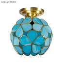 GobekUsa Victorian Stained Glass Flower Ceiling Light in White/Pink/Orange Semi-Mount
