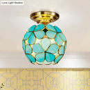 GobekUsa Victorian Stained Glass Flower Ceiling Light in White/Pink/Orange Semi-Mount