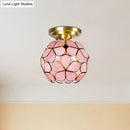 GobekUsa Victorian Stained Glass Flower Ceiling Light in White/Pink/Orange Semi-Mount