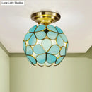 GobekUsa Victorian Stained Glass Flower Ceiling Light in White/Pink/Orange Semi-Mount