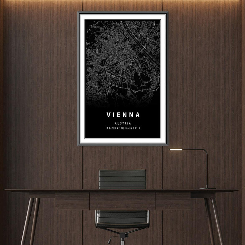 Vienna Black Map Canvas