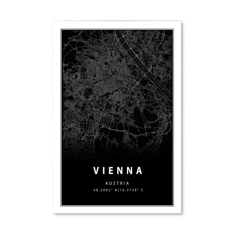 Vienna Black Map Canvas