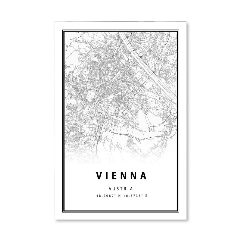 Vienna White Map Canvas