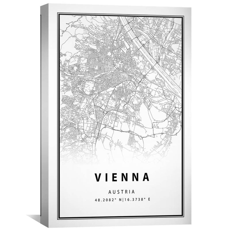Vienna White Map Canvas