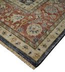 Vintage Hand Knotted Traditional Black, Rust and Beige Antique Textured Low Pile Distressed Wool Rug