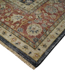 Vintage Hand Knotted Wool Area Rug Black Rust Beige Distressed Low Pile by The Rug Decor