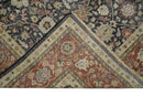 Vintage Hand Knotted Traditional Black, Rust and Beige Antique Textured Low Pile Distressed Wool Rug