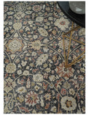 Vintage Hand Knotted Traditional Black, Rust and Beige Antique Textured Low Pile Distressed Wool Rug