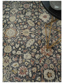 Vintage Hand Knotted Wool Area Rug Black Rust Beige Distressed Low Pile by The Rug Decor