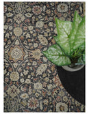 Vintage Hand Knotted Traditional Black, Rust and Beige Antique Textured Low Pile Distressed Wool Rug