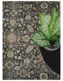Vintage Hand Knotted Wool Area Rug Black Rust Beige Distressed Low Pile by The Rug Decor