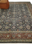 Vintage Hand Knotted Wool Area Rug Black Rust Beige Distressed Low Pile by The Rug Decor