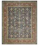 Vintage Hand Knotted Traditional Black, Rust and Beige Antique Textured Low Pile Distressed Wool Rug