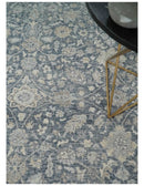 Blue Beige Hand Knotted Wool Rug - Vintage Distressed Low Pile by The Rug Decor