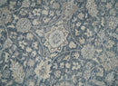 Custom Made Vintage Style Hand Knotted Traditional Blue and Beige Antique Textured Low Pile Distressed Wool Rug