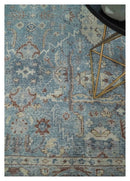 Antique Distressed Hand Knotted Wool Area Rug 8x10 Oriental Oushak Aqua Beige Brown