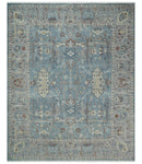 Antique Distressed finished Aqua, Beige and Brown Hand Knotted Oxidized Low Pile 8x10 Oriental Oushak wool Area Rug