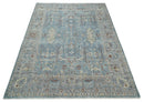 Antique Distressed finished Aqua, Beige and Brown Hand Knotted Oxidized Low Pile 8x10 Oriental Oushak wool Area Rug